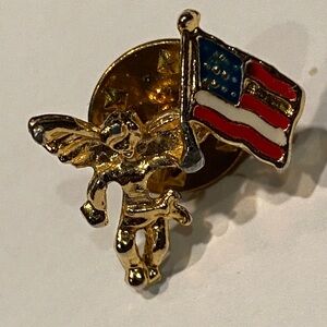Vintage Angel with Flag Lapel Pin
